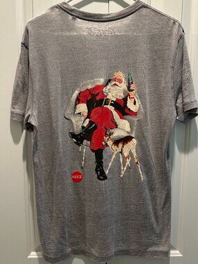Lucky Brand x Coca-Cola Retro Santa Christmas Graphic Tee Gray Burnout M